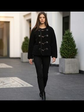 Black Oversized Leather-trimmed Shearing Jacket Size XS